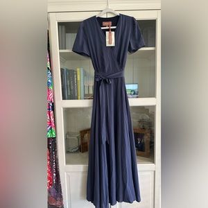 JessaKae short sleeve maxi lined dress slate blue NWT NEW SIZE SMALL